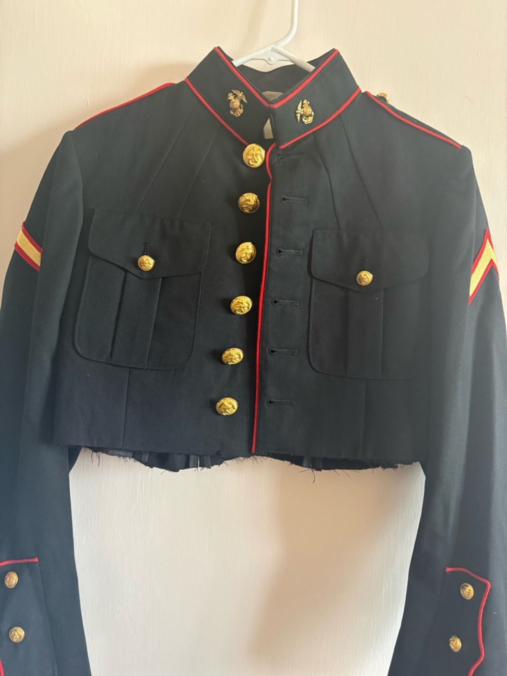 Black Military Cropped Jacket with Red Piping vintage marines
